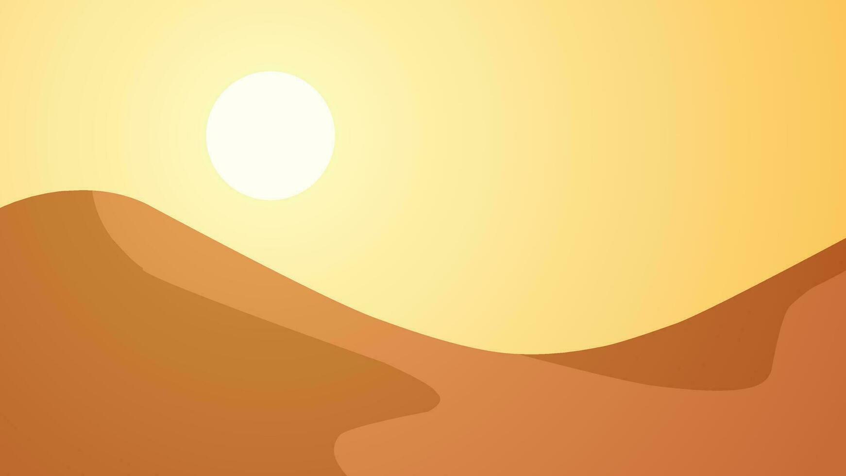 öken- landskap vektor illustration. sand öken- landskap med värme Sol och dyn. subtropisk öken- landskap för bakgrund, tapet eller landning sida