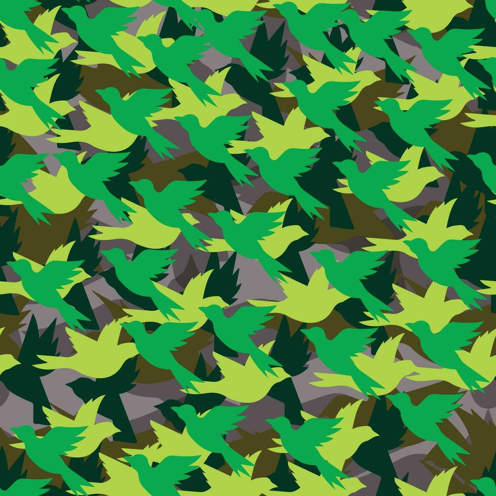 fåglar på kamouflage sömlös mönster vektor