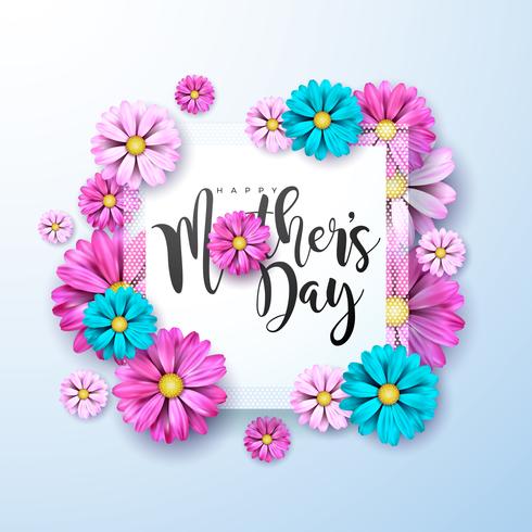 Glückliche Muttertaggrußkarte mit rosa u. Blauen Blumen vektor
