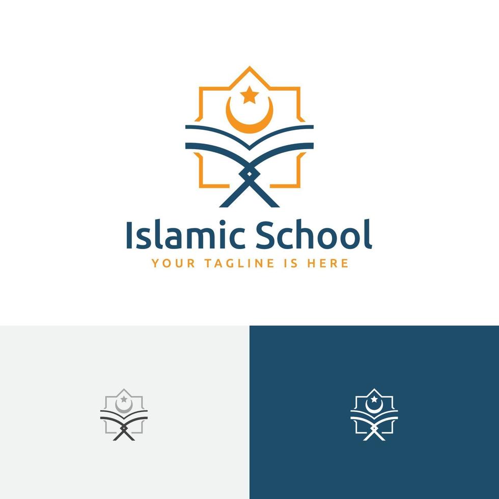 halvmåne stjärna islamisk skola quran läsning lärande logotyp vektor