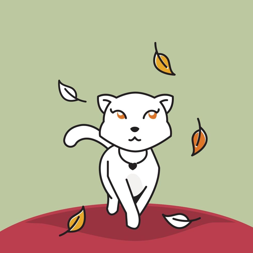 schöne Katze zu Fuß Herbst Herbstlaub Saison Cartoon vektor