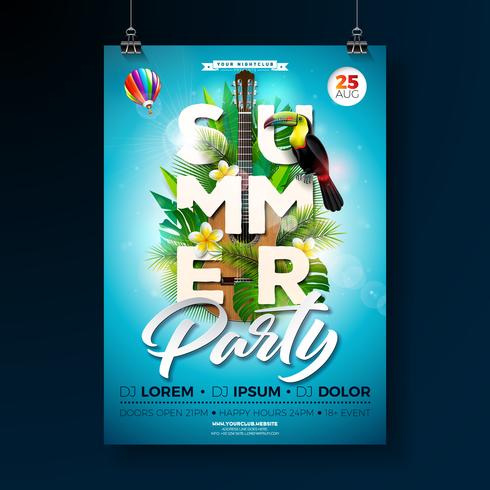 Sommer Beach Party Flyer Design mit Akustikgitarre vektor