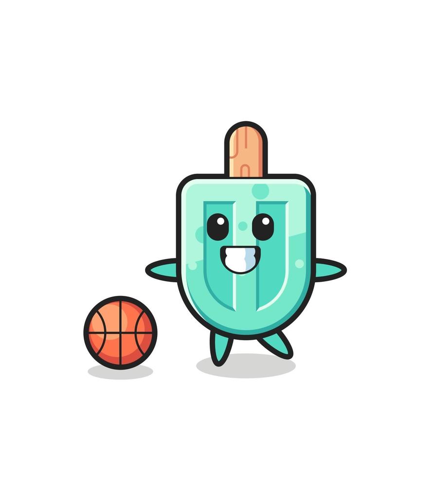 Illustration von Eis am Stiel-Cartoon spielt Basketball vektor