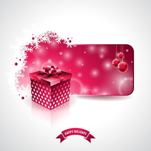 Vector frohe Weihnacht-Feiertagsillustration mit magischer Geschenkbox und Schneeflocken auf rotem Hintergrund.