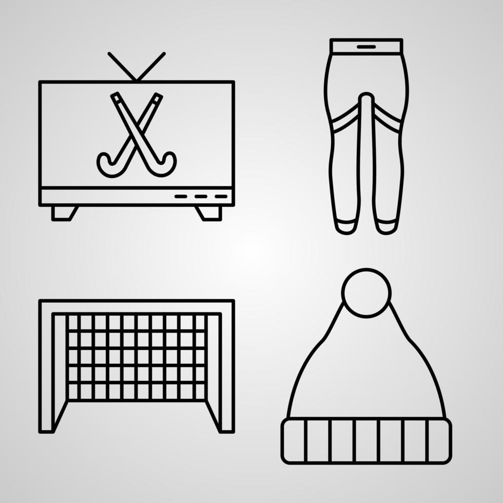 einfacher Icon-Set von hockeybezogenen Liniensymbolen vektor