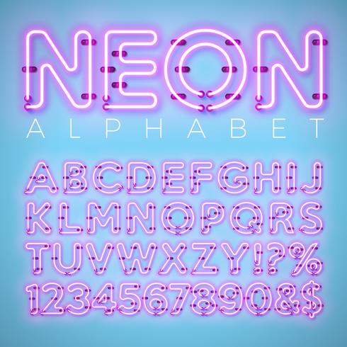 Helles Neonalphabet auf blauem Hintergrund vektor