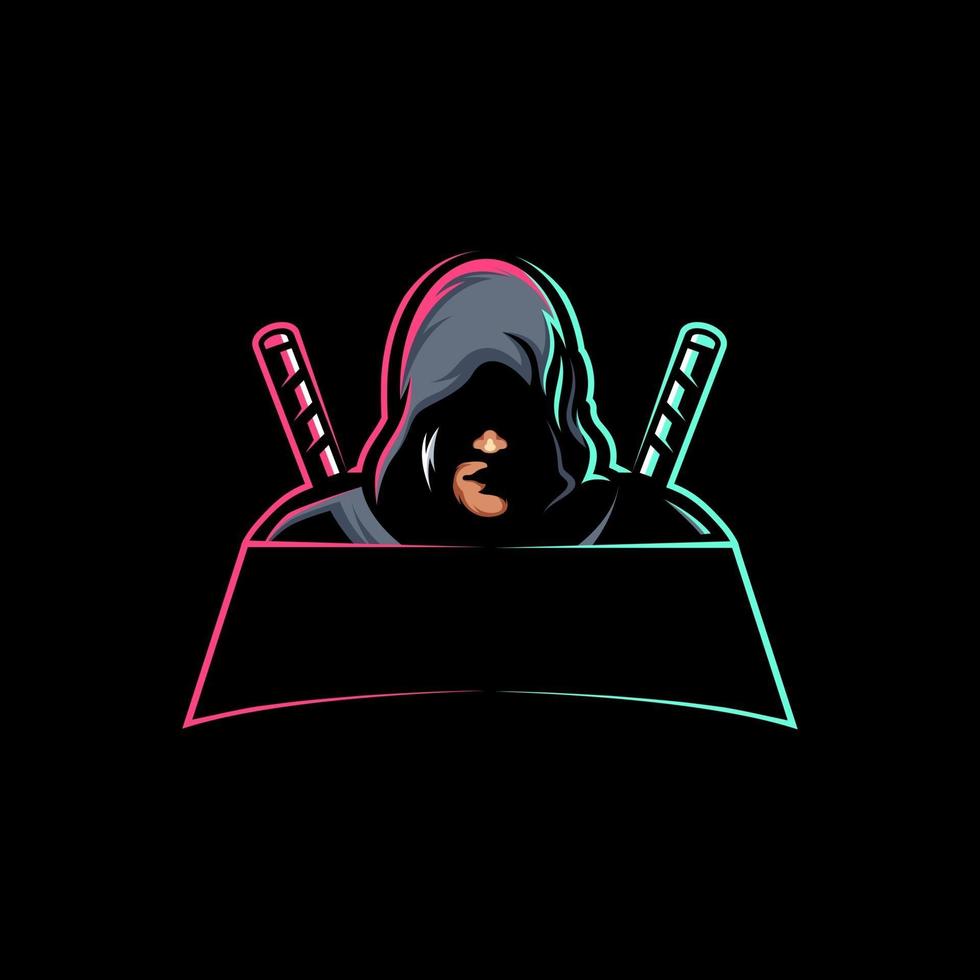 fantastisk mördare ninja med svärd vektor logotyp maskot