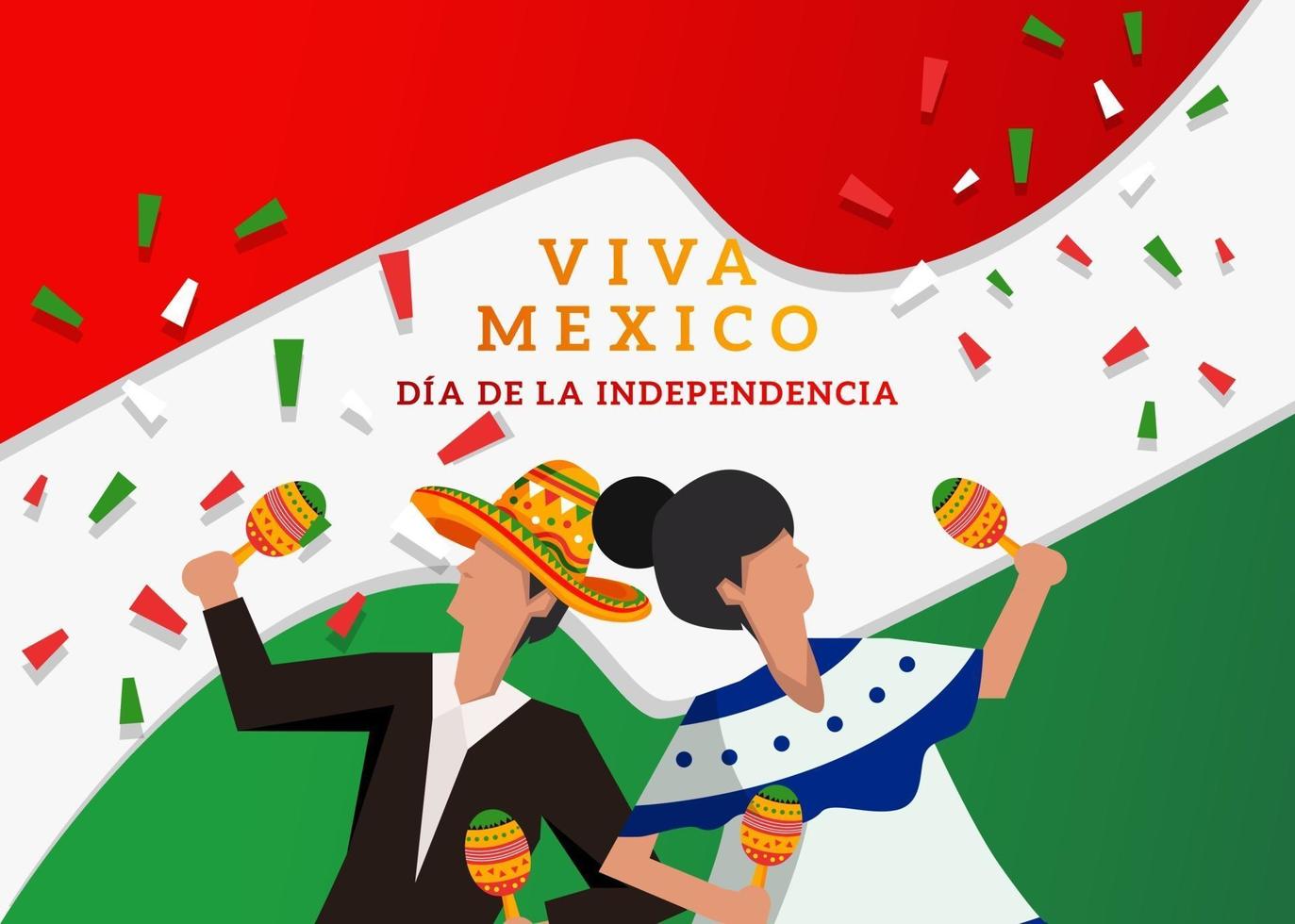Viva Mexico mit zwei tanzenden Menschen mit Maracas vektor