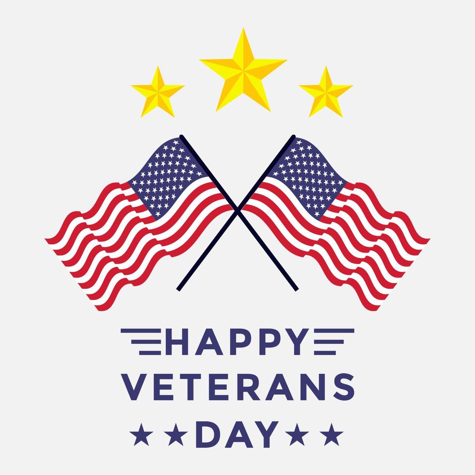 veterandagens design med amerikansk flagga och 3 gyllene stjärnor. 11 november vektor