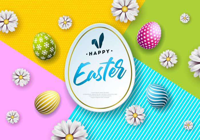 Abbildung glücklichen Ostern-Feiertags mit gemaltem Ei und Blume vektor