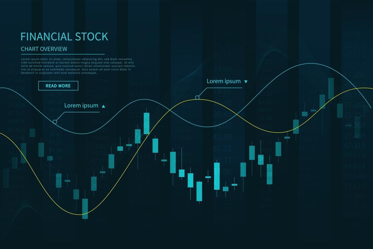 Candlestick-Chart in Finanzmarktillustration auf blauem Hintergrund vektor