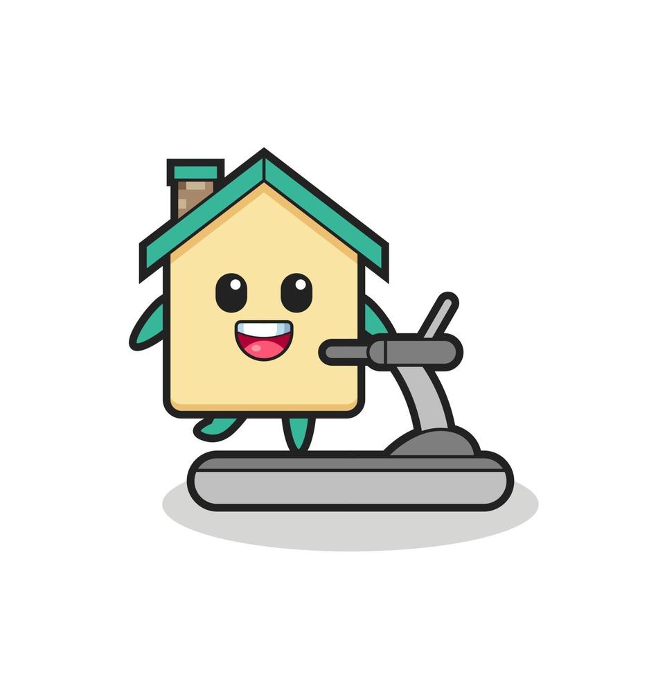 Haus-Cartoon-Figur, die auf dem Laufband geht vektor