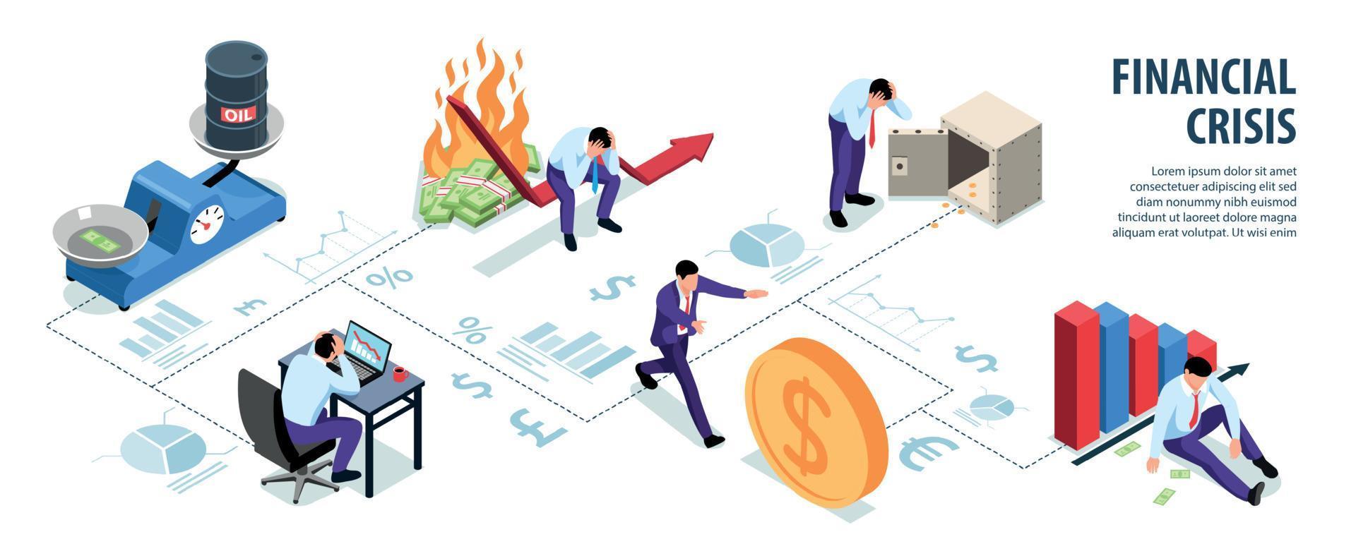 isometrisk finansiell kris infographics vektor