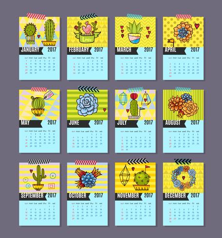 Kaktusens kalender, succulenter vektor