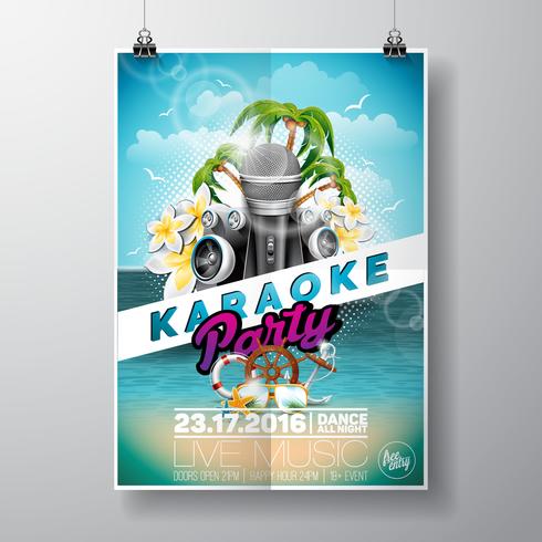 Vektor Flyer illustration på ett Summer Karaoke Party tema med mikrofoner