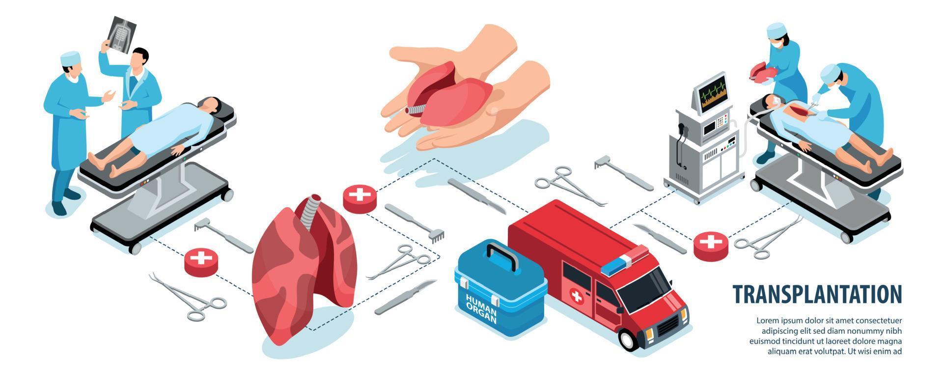 Infografiken zur isometrischen Organtransplantation vektor