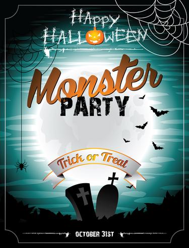 Vector Halloween-Illustration auf einem Monster-Partythema mit Mond und Schlägern.
