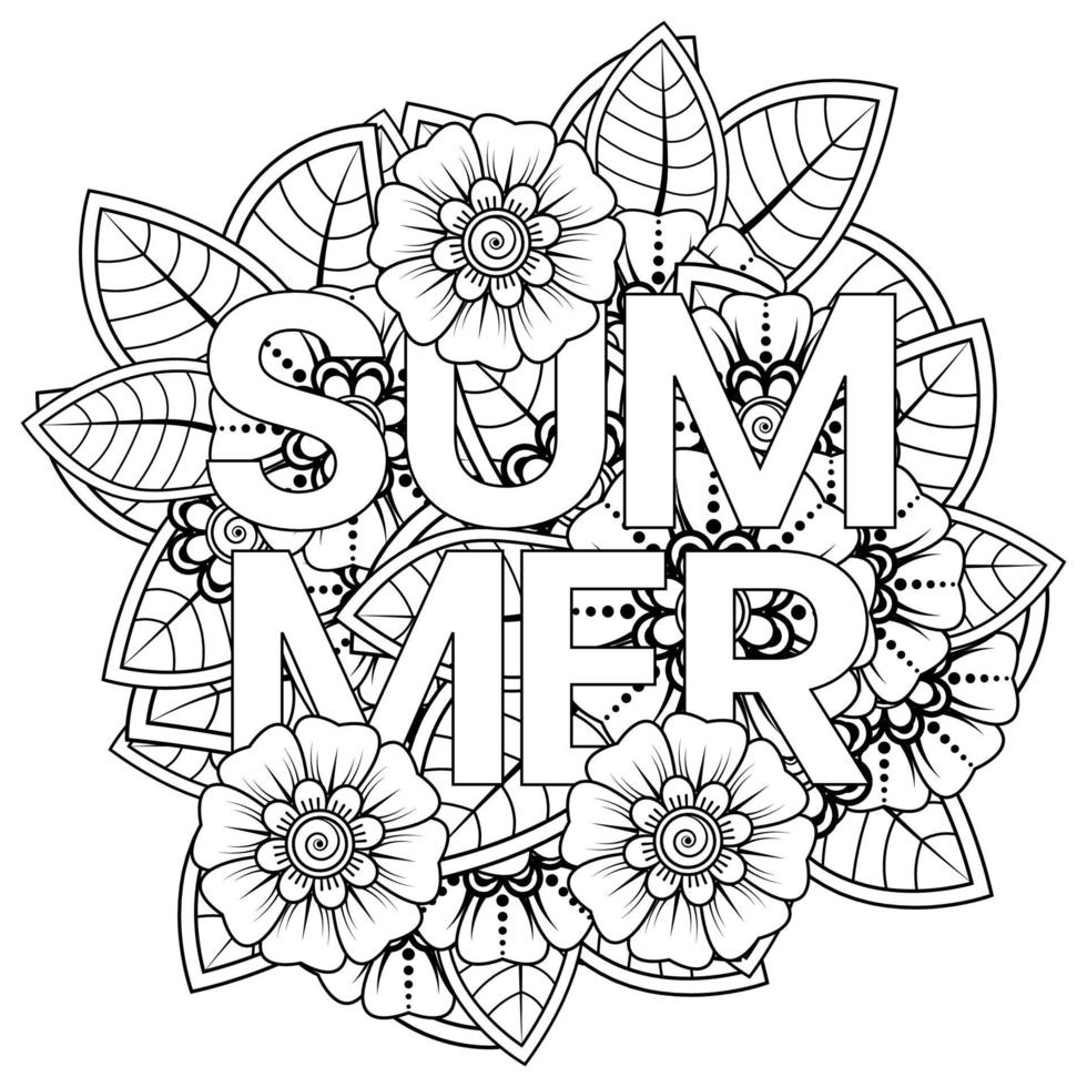 Hallo Sommer-Banner-Vorlage mit Mehndi-Blume vektor