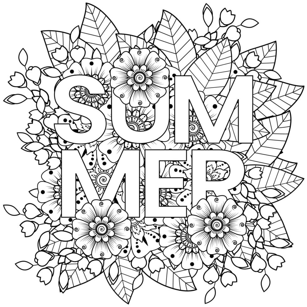 Hallo Sommer-Banner-Vorlage mit Mehndi-Blume vektor