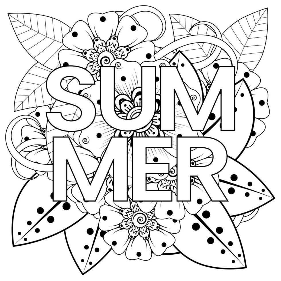 Hallo Sommer-Banner-Vorlage mit Mehndi-Blume vektor