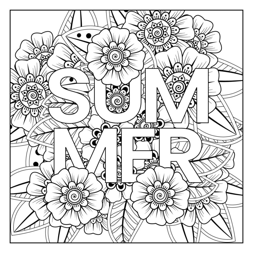 Hallo Sommer-Banner-Vorlage mit Mehndi-Blume vektor