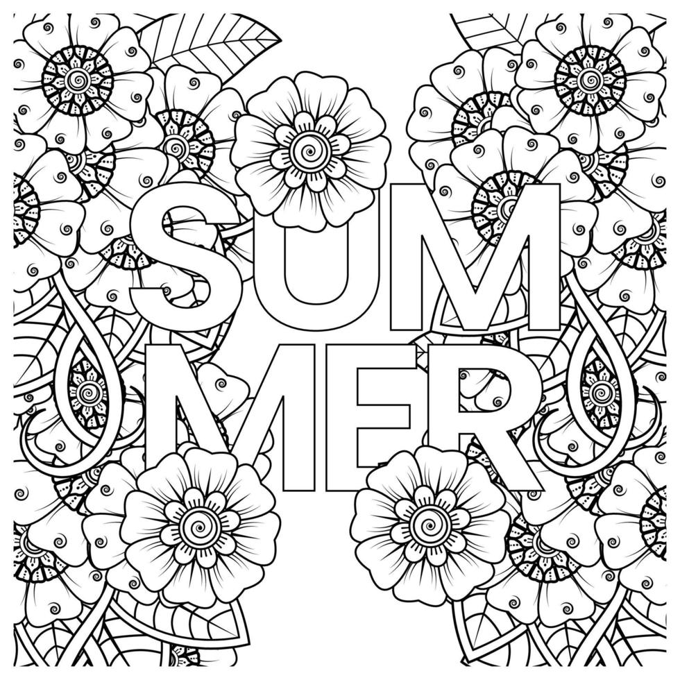 Hallo Sommer-Banner-Vorlage mit Mehndi-Blume vektor