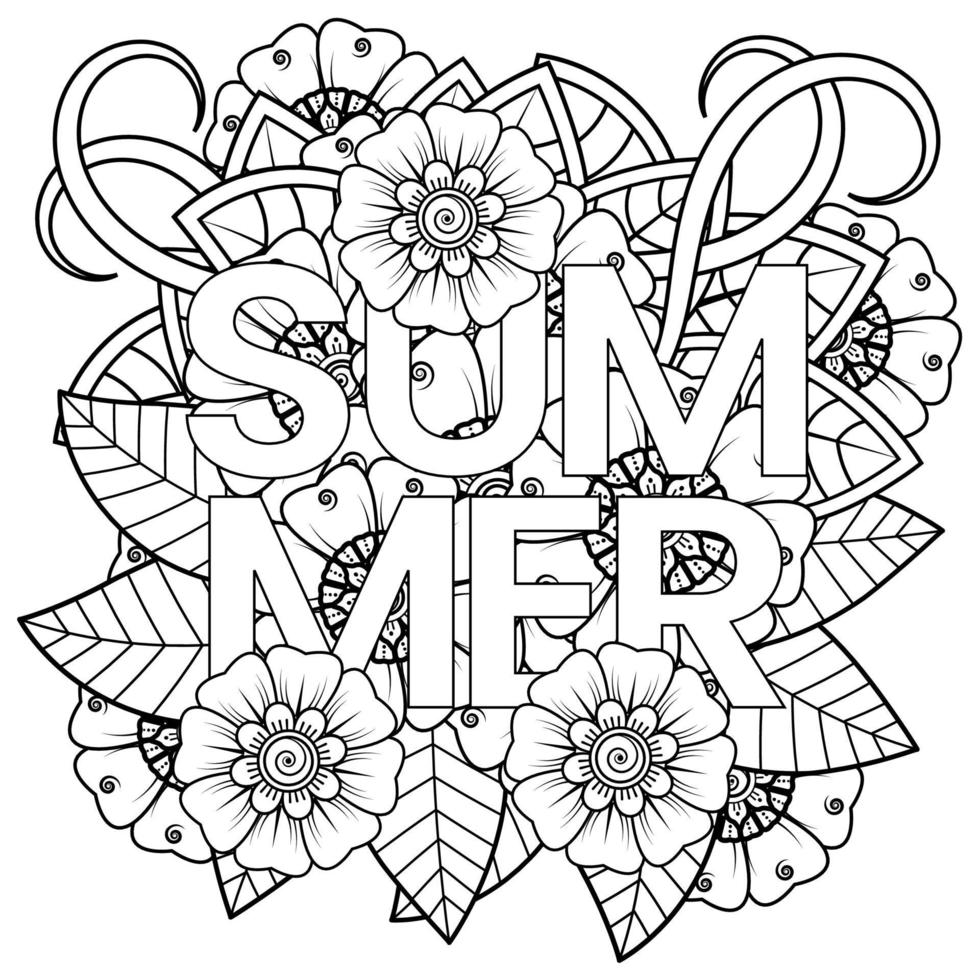 Hallo Sommer-Banner-Vorlage mit Mehndi-Blume vektor