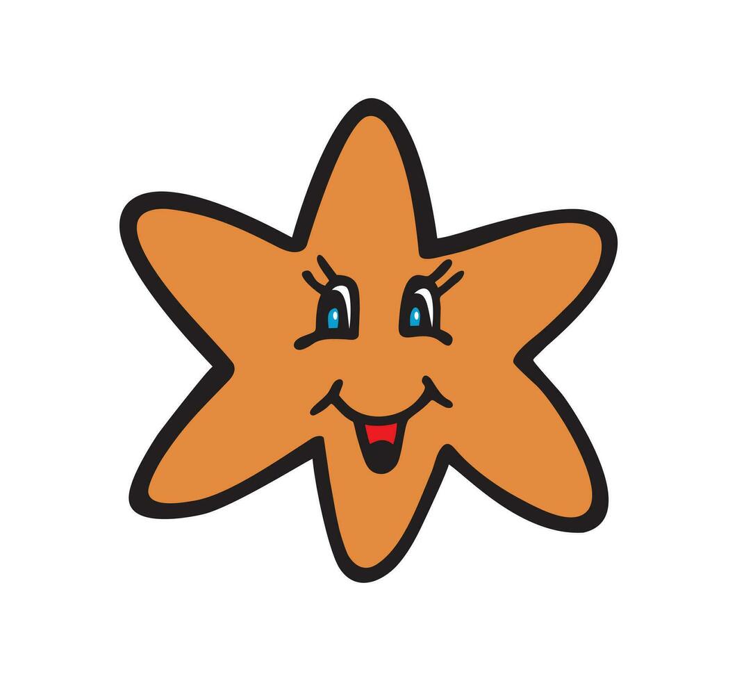 süß Karikatur Stil Lebkuchen Plätzchen im gestalten von ein Stern. Weihnachten Gekritzel Design Element. Lebkuchen mit Lächeln und Gesicht vektor