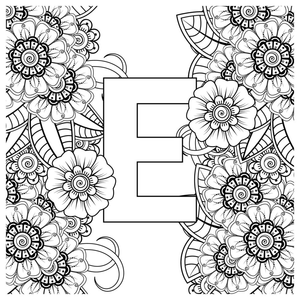 Buchstabe e mit Mehndi-Blume. dekoratives Ornament im ethnischen Orientalen vektor