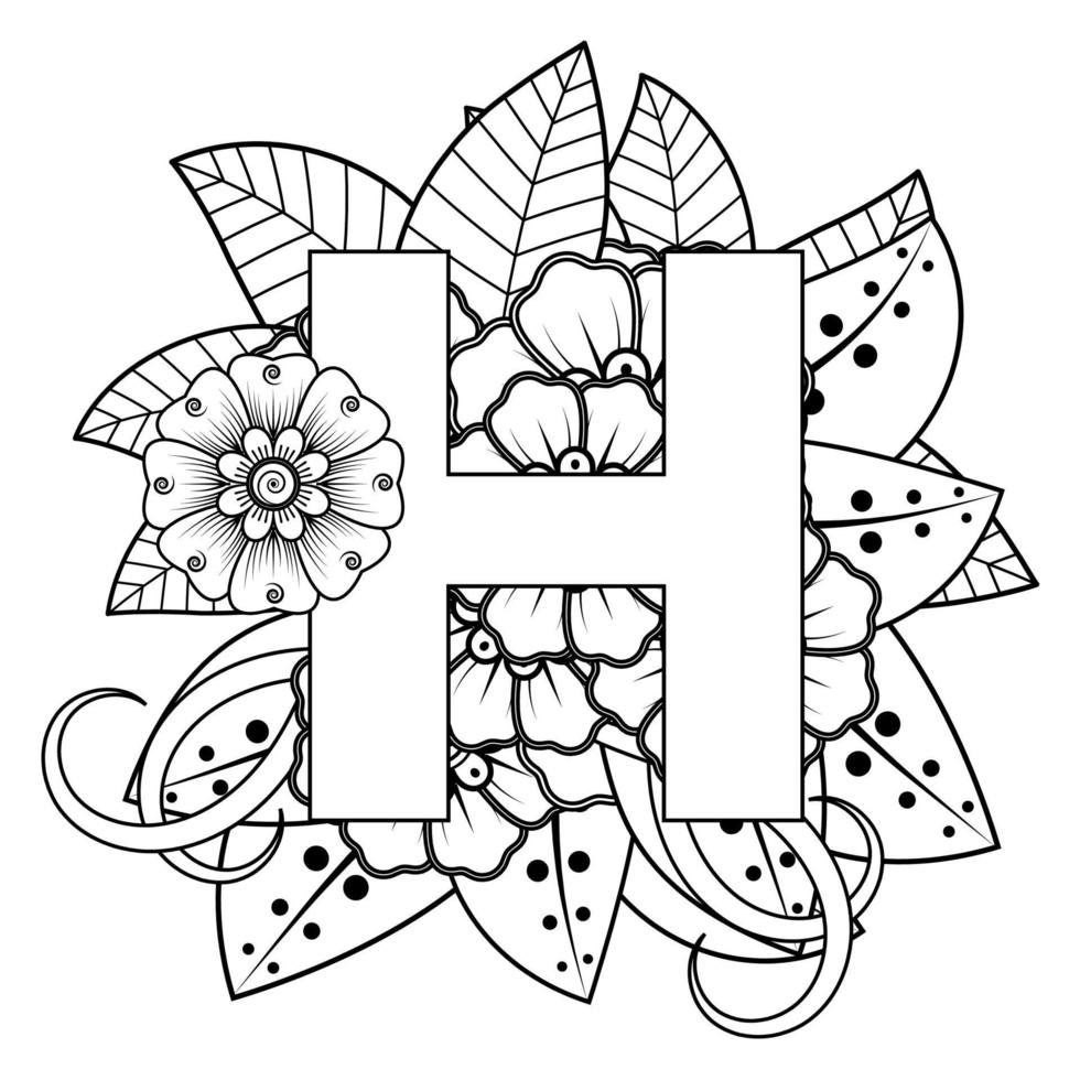 Buchstabe h mit Mehndi-Blume. dekoratives Ornament im ethnischen Orientalen vektor