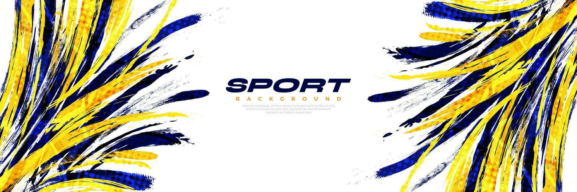 abstrakt blå och gul borsta bakgrund med halvton effekt. sport bakgrund. borsta stroke illustration. repa och textur element för design vektor