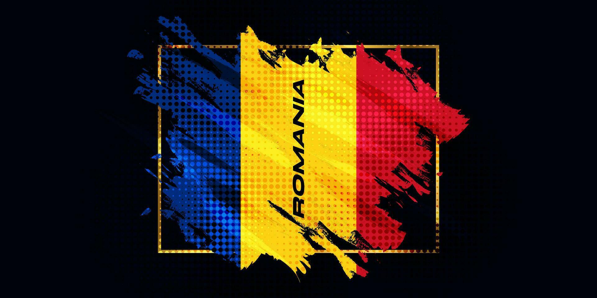 Rumänien Flagge mit Bürste Schlaganfall Stil isoliert auf Weiß Hintergrund. Flagge von Rumänien vektor