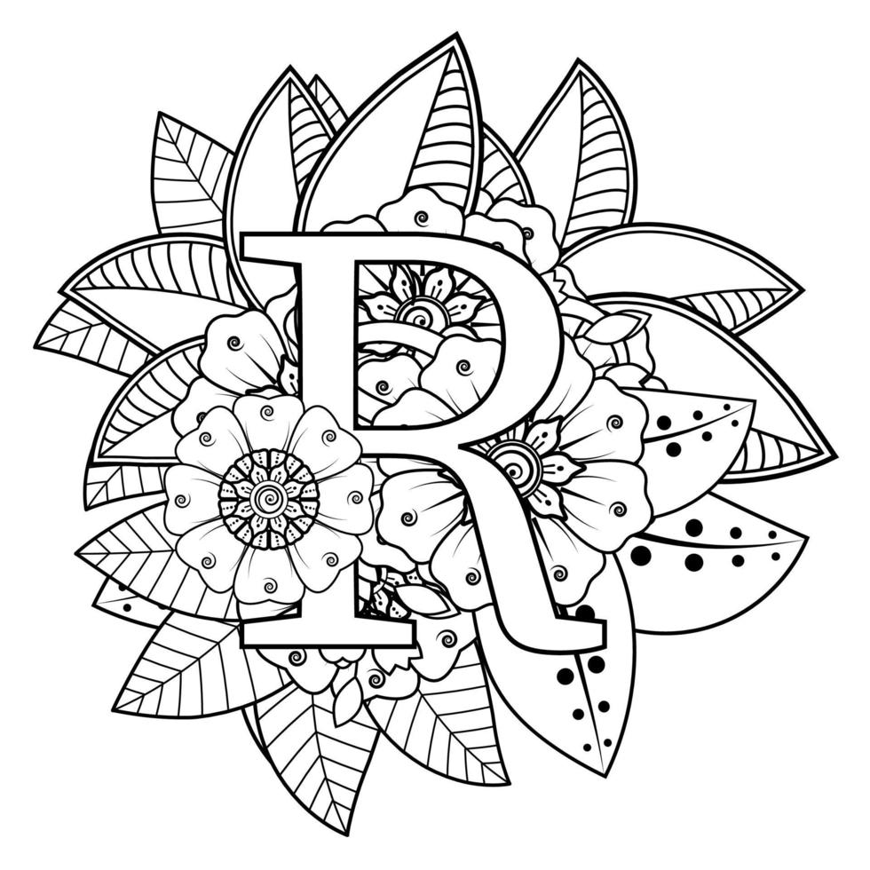 Buchstabe r mit Mehndi-Blume. dekoratives Ornament im ethnischen Orientalen vektor