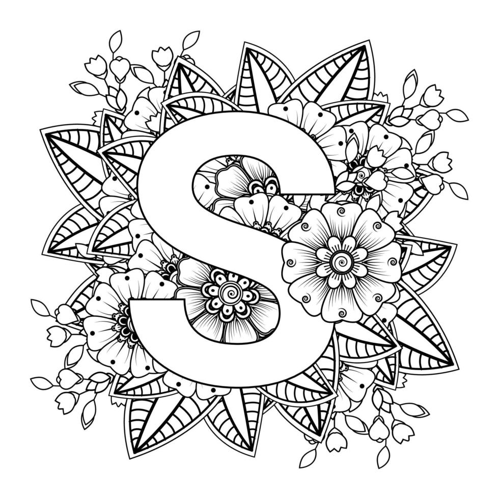 Buchstabe s mit Mehndi-Blume. dekoratives Ornament im ethnischen Orientalen vektor