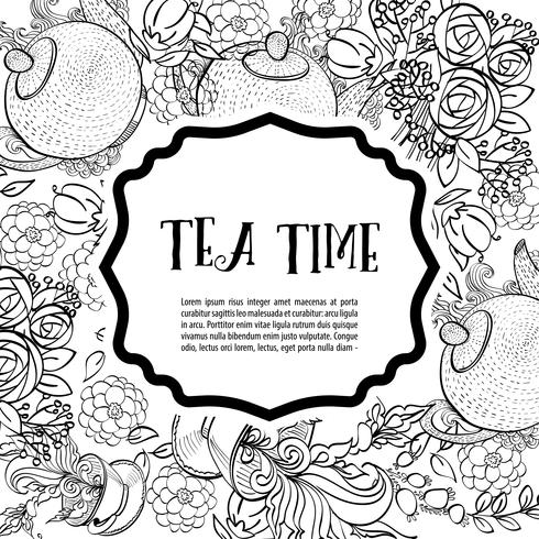 Zeit, Tee zu trinken. Die quadratische monochrome Modekarte vektor