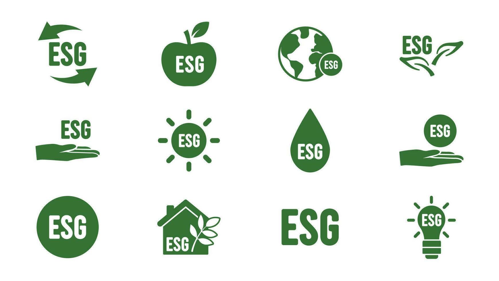 Symbol Sammlung mit Null Emissionen esg Symbol Konzept. Gewächshaus Gas Kohlenstoff Anerkennung Design Satz. schützen ökologisch Grün Vektor Glyphe. Kohlenstoff Netz Null neutral natürlich. Kohlenstoff Fußabdruck Kunst Piktogramm