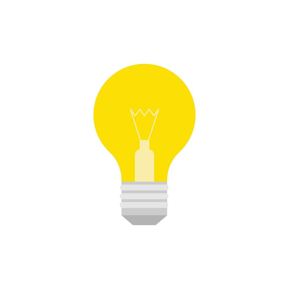 Licht Birne eben Design Vektor Illustration isoliert auf Weiß Hintergrund. Idee Zeichen, Lösung, Denken Konzept. Beleuchtung elektrisch Lampe.