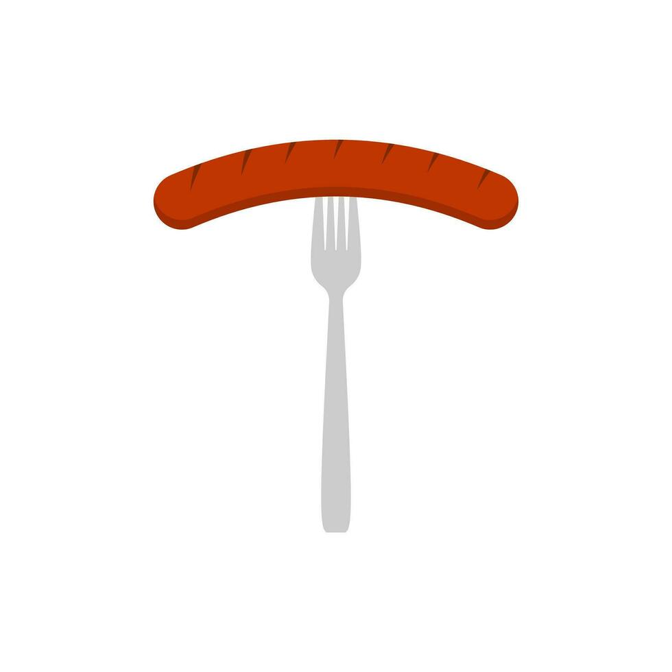 bbq korv vektor illustration logotyp ikon korv på utegrill gaffel. grillad korv på gaffel ikon. varm korv på gaffel isolerat tecken på vit bakgrund. vektor illustration