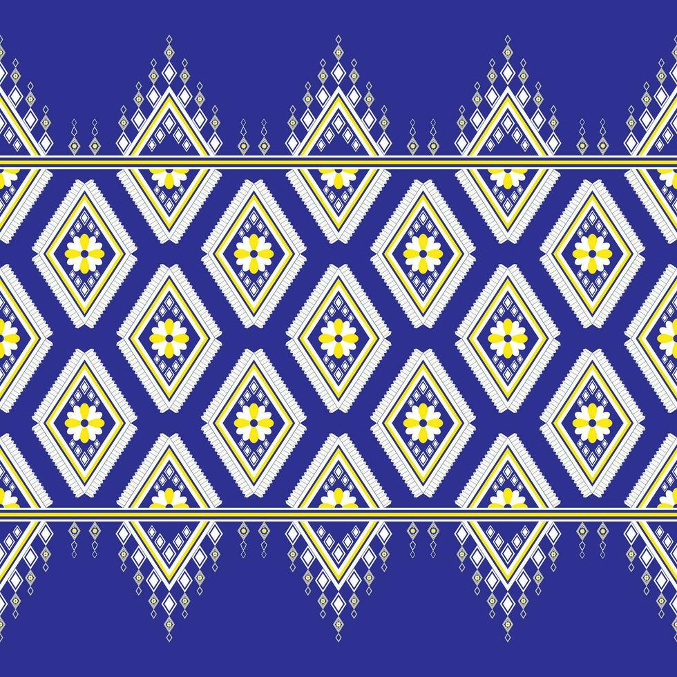 geometrisk etnisk broderi blommig mönster den där är skön och unik. blå bakgrund, designad för plagg, bricka, Kläder, textil, matta, trasa väska. vektor