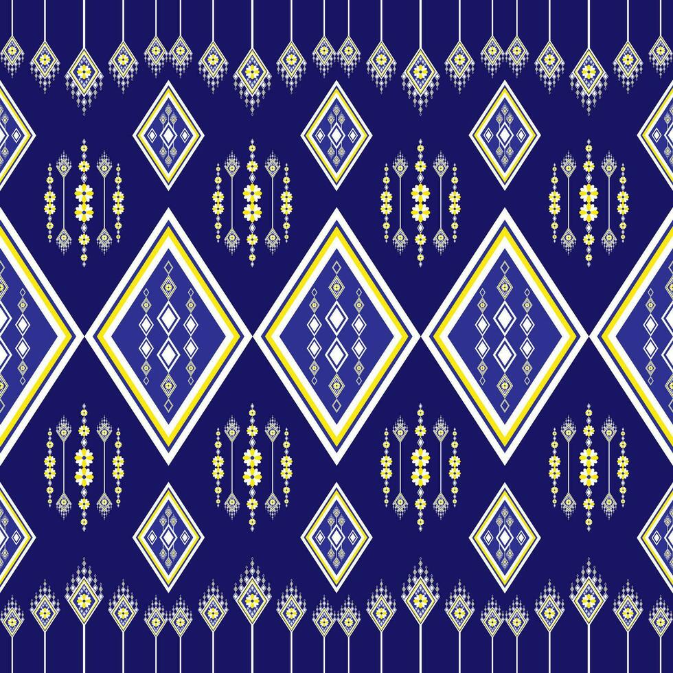 geometrisch ethnisch Stickerei Blumen- Muster, schön und einzigartig von lokal gewebte Stoff. Blau Hintergrund, entworfen zum Kleidungsstück, Fliese, Kleidung, Textil, Teppich, Stoff Tasche. vektor