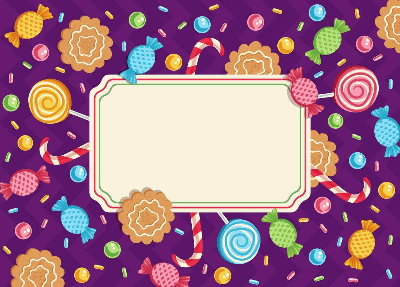 årgång vektor kort med godis för parter eller högtider. vektor mall kort med godis för jul eller ny år