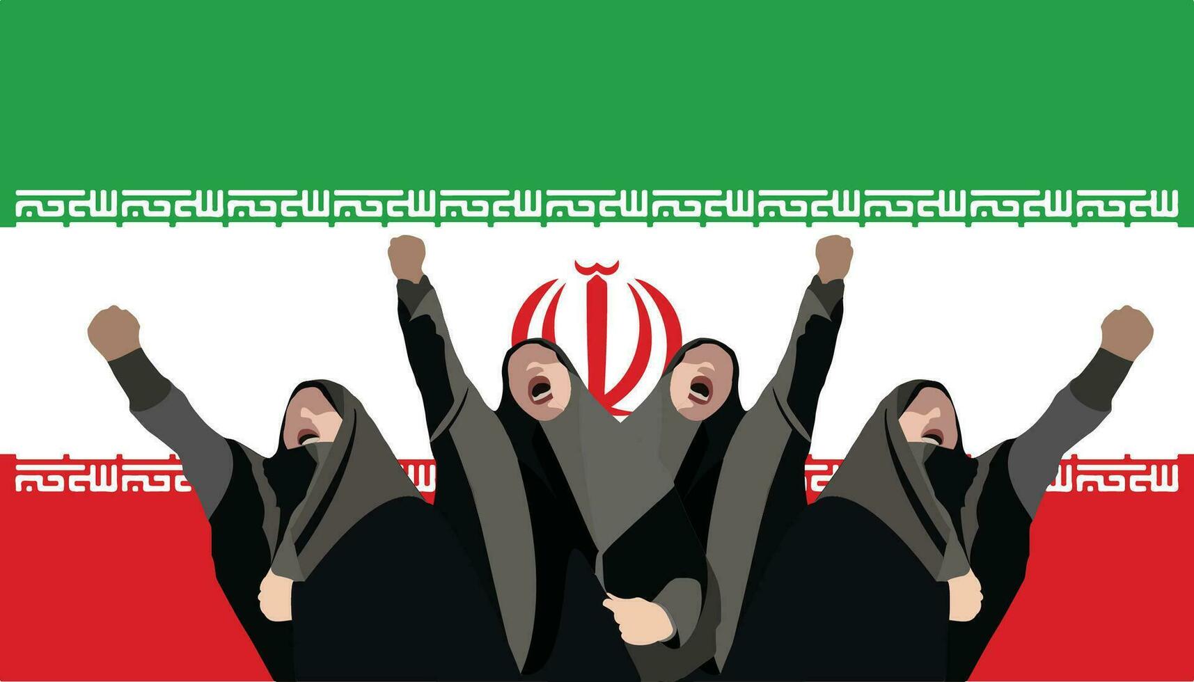 iranian kvinnor med Uppfostrad nävar protest mot kraft- vektor