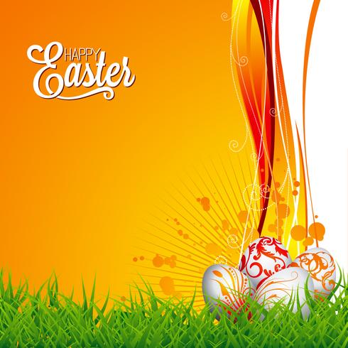 påsk illustration med färgmålad ägg på våren bakgrund vektor