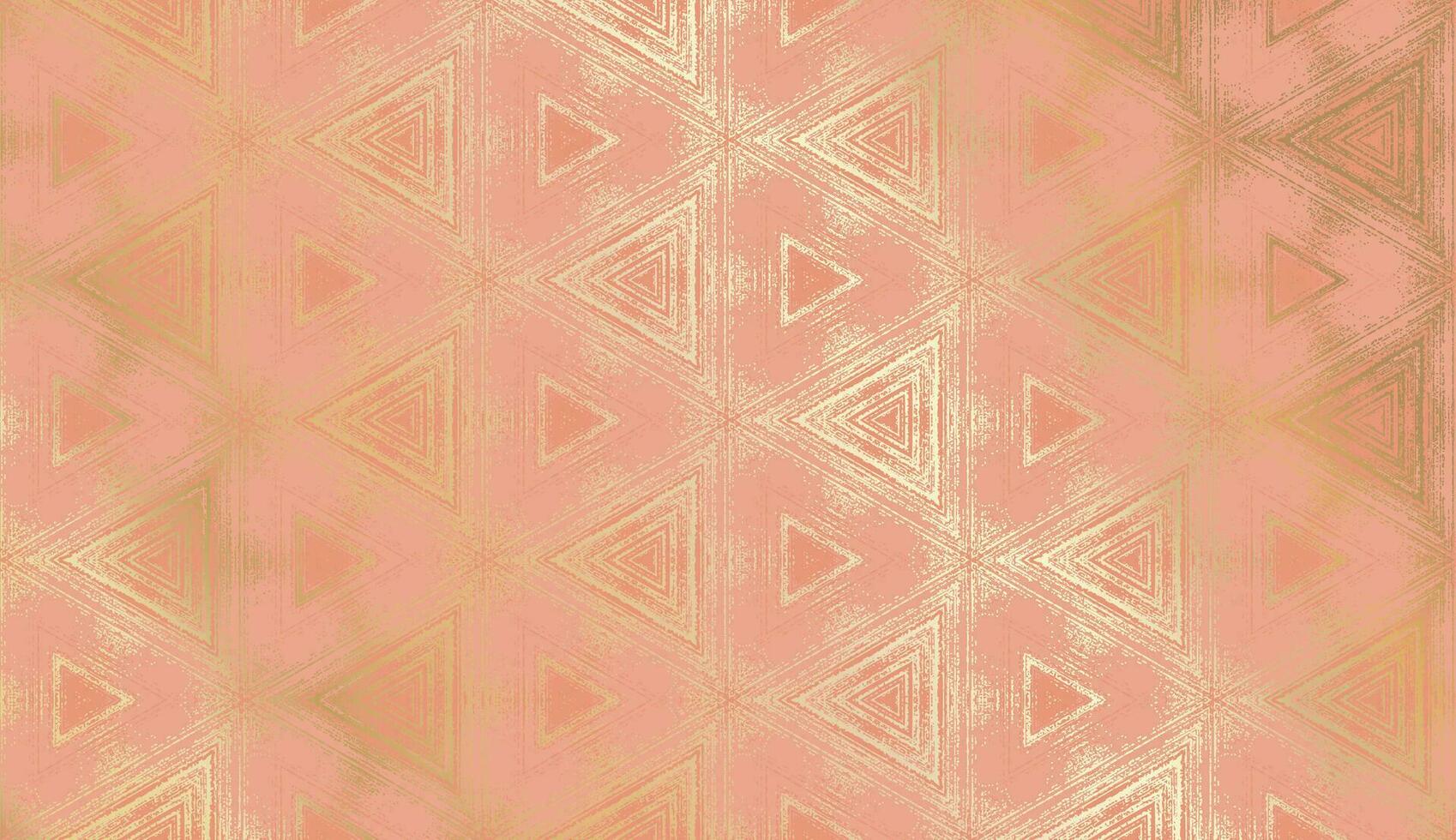 geometrisch abstrakt texturiert Kaleidoskop Hexagon Muster im beruhigend Koralle Farbe mit Gold Farbton. Ornament zum Verpackung Papier, Hintergrund, Paket Design, Banner, Karte und Vorlage. vektor
