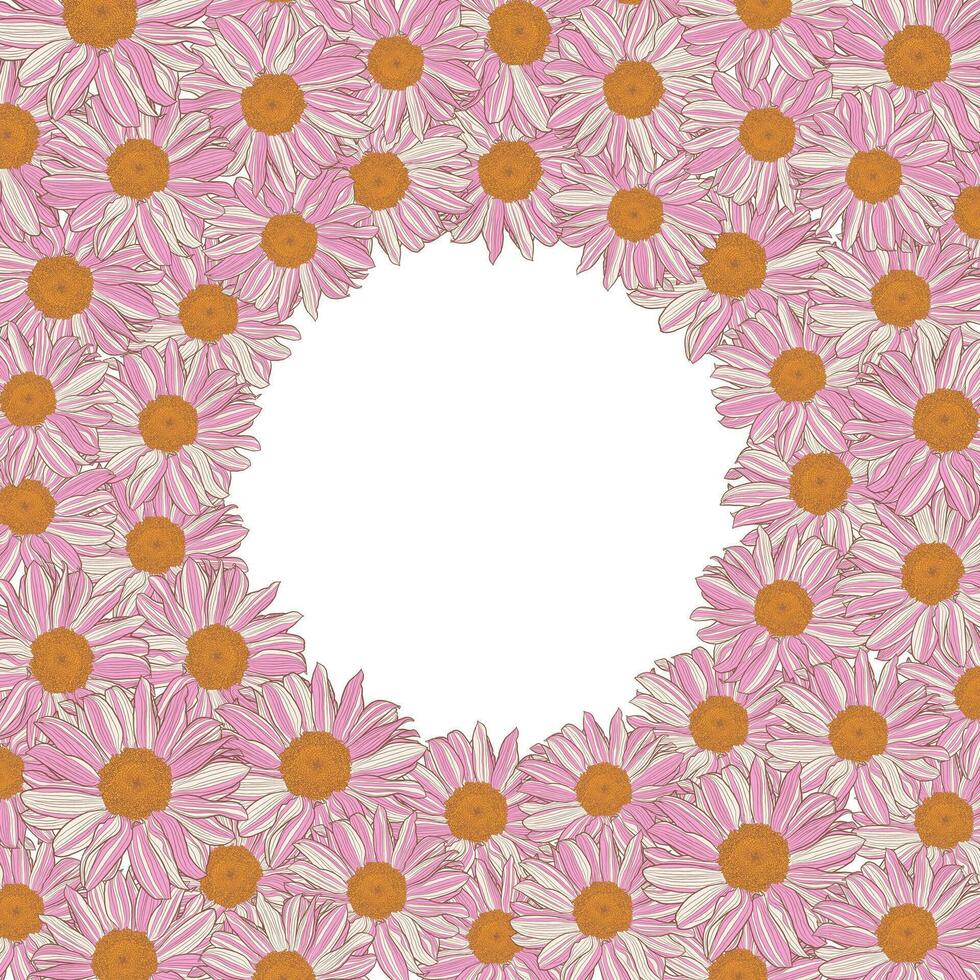 fyrkant ram med runda Centrum från vit-rosa-gul daisy på vit bakgrund. vektor illustration element med kopia Plats för hälsning kort, inbjudningar, bröllop, födelsedag, förpackning design.