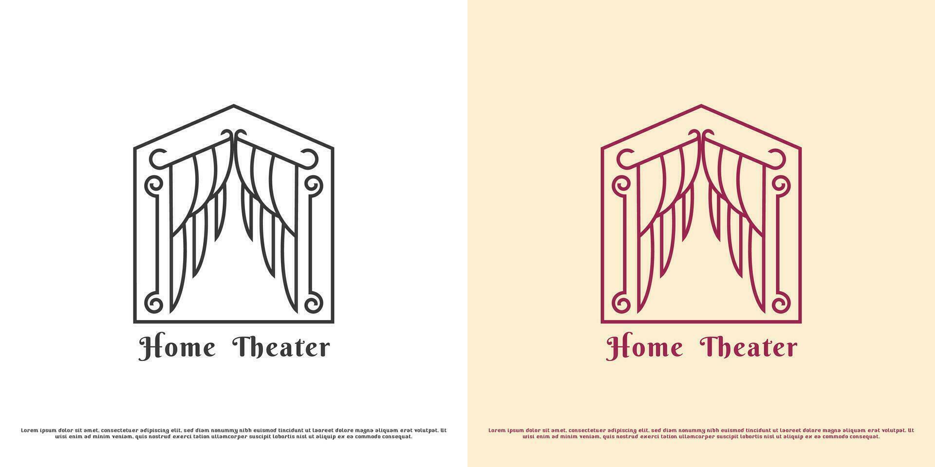 teater ridå logotyp design illustration. silhuett av skede byggnad arkitektur utför konst teater drama opera orkester cirkus talang prestanda. enkel minimalistisk elegant lyx ikon. vektor