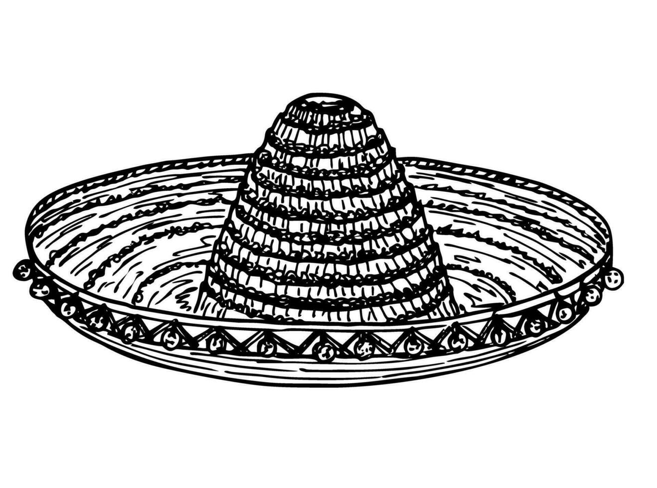 Sombrero Hut Illustration. cinco de Mayo Mexikaner Hut. traditionell Mexikaner Kostüm Element. skizzieren Hand gezeichnet Vektor Illustration isoliert auf Weiß Hintergrund.