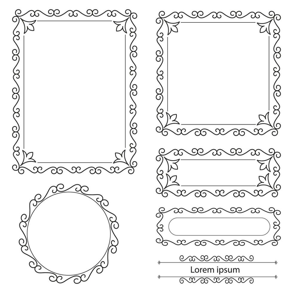 einstellen von dekorativ Jahrgang Frames und Grenzen. Blumen- Zier rahmen. kalligraphisch Rahmen und Seite Dekoration. Vektor Illustration