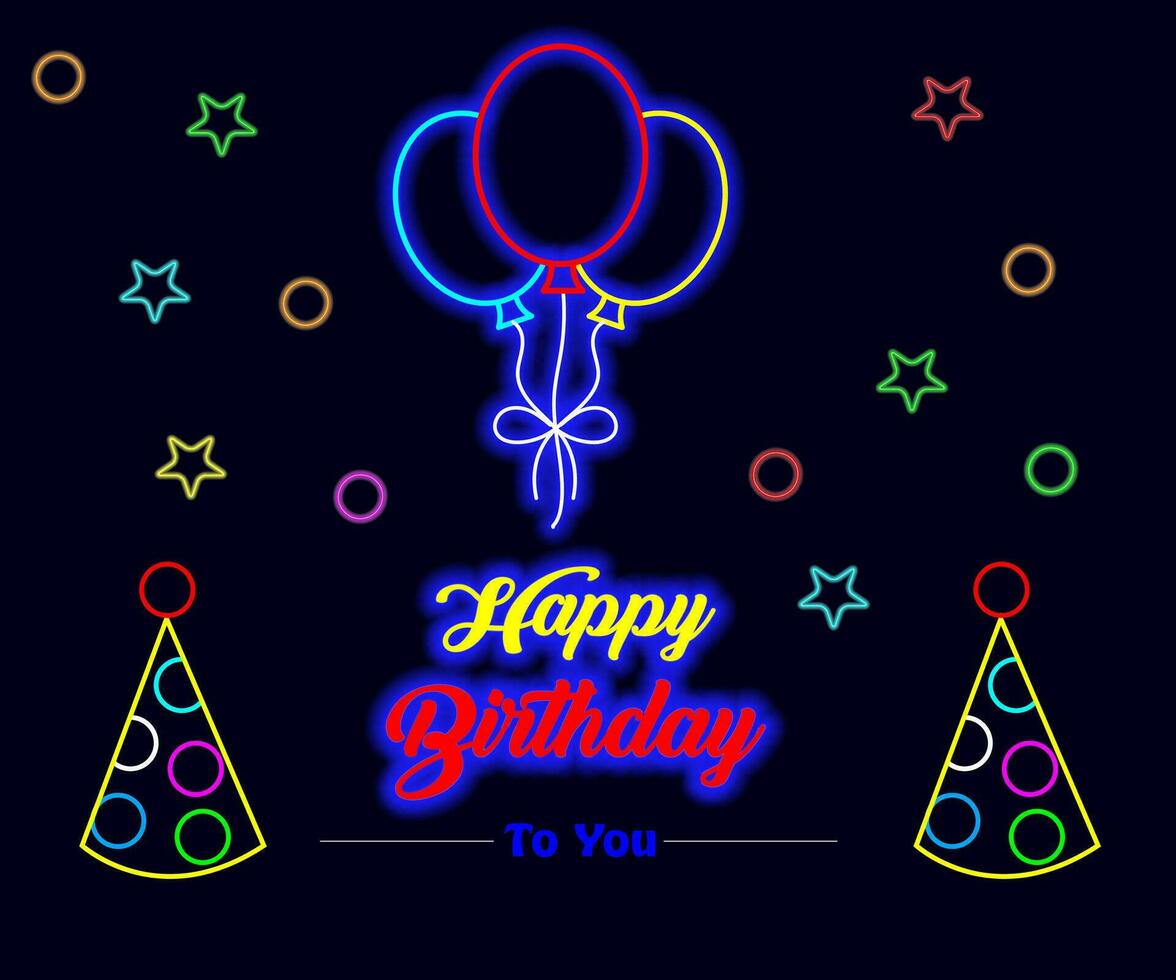 glücklich Geburtstag Neon- Text Vektor. glücklich Geburtstag Neon- Zeichen, Design Vorlage, modern Trend Design, Nacht Neon- Schild, Nacht hell Werbung, Licht Banner. Bearbeitung Text Neon- unterzeichnen. vektor