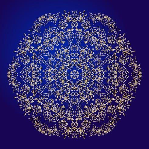 Mandala, amulett. Esoterisk guld symbol på en blå bakgrund. vektor